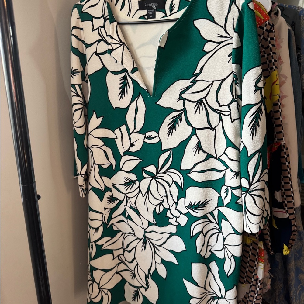 Karen Kane Teal and Cream Patterned Dress
